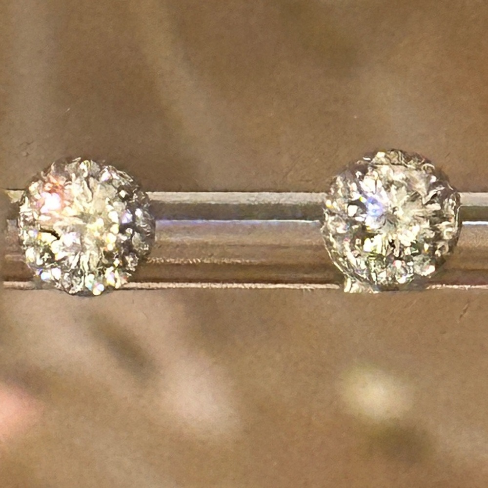 Moissanite One Carat Halo Earrings in Sterling Silver - Picture 1 of 4